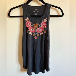 American Eagle Outfitters Dark Gray Floral Tank Top